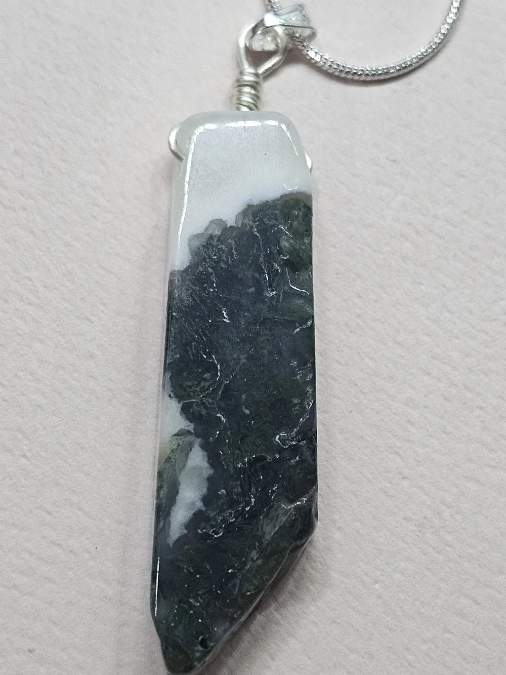 Sterling Silver Hematite Point Pendant Necklace - White and Dark Gray